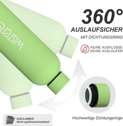 Isolierte Edelstahl Trinkflasche 500ml Thermo Wasserflasche Auslaufsicher Kalt Warm Grün