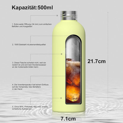 Isolierte Edelstahl Trinkflasche 500 ml, Thermosflasche kalt