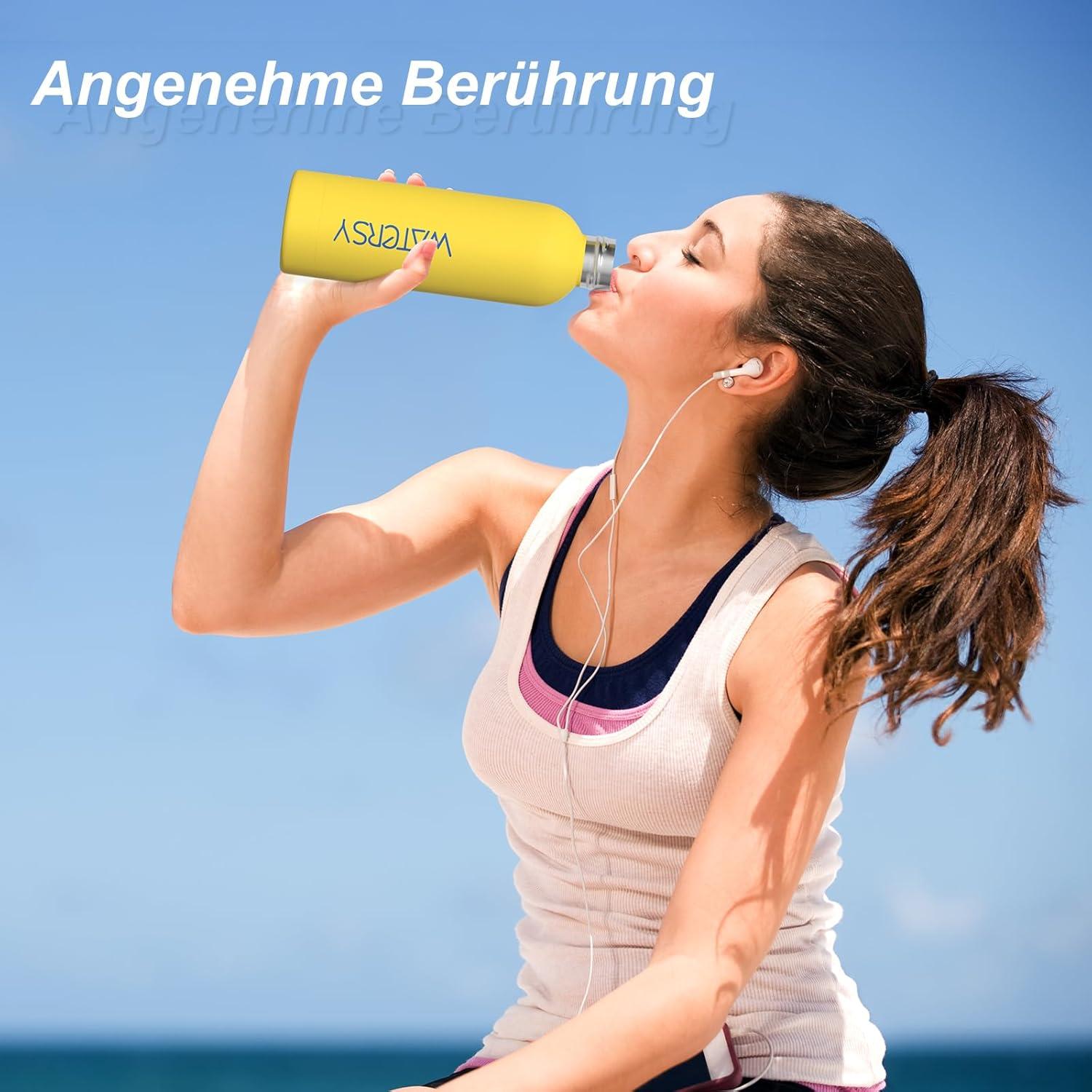 Isolierte Edelstahl Trinkflasche Thermo 500ml Gelb Auslaufsicher