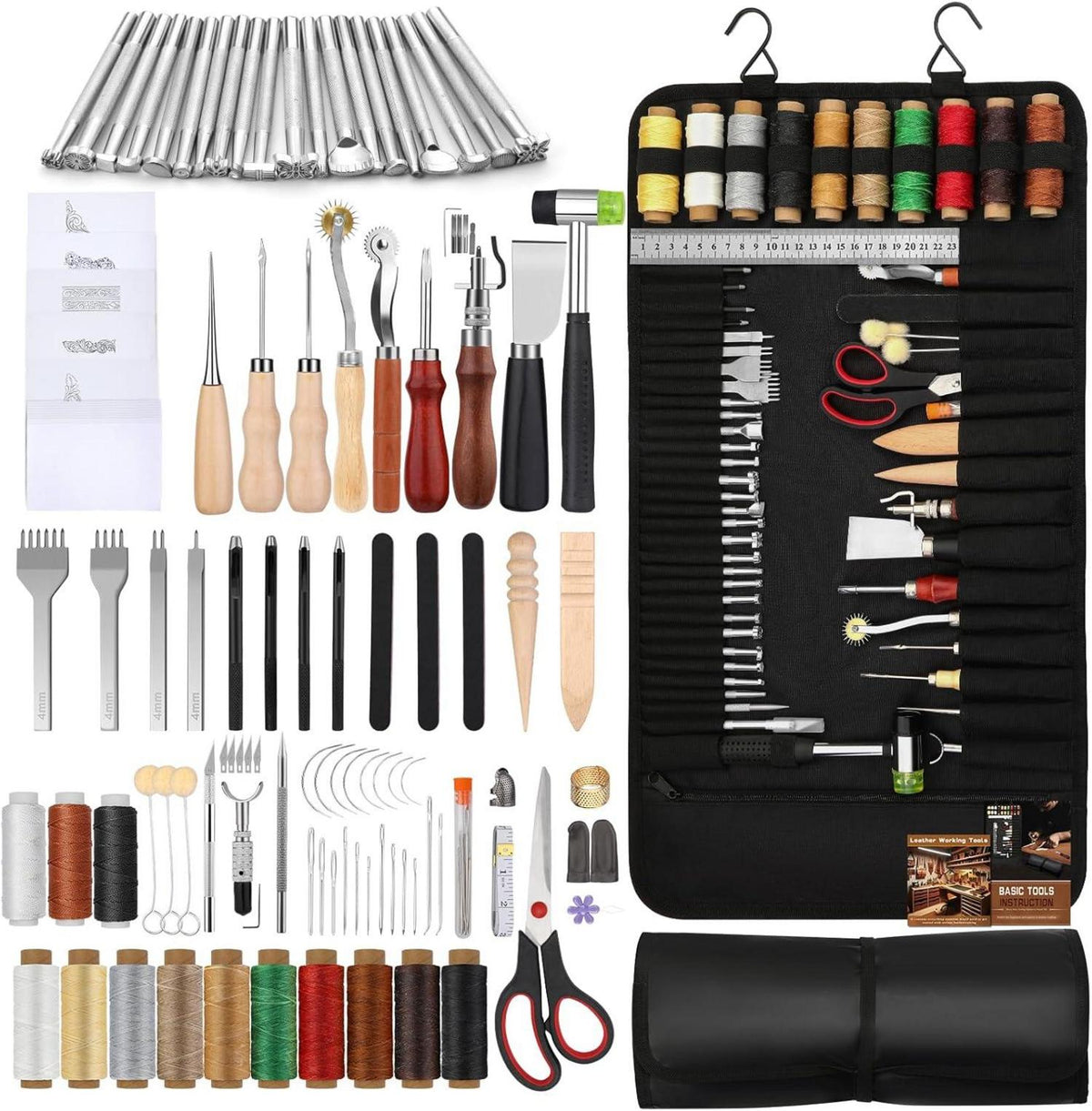 Leder Werkzeug Set 102-teilig mit Aufbewahrungstasche und Handbuch