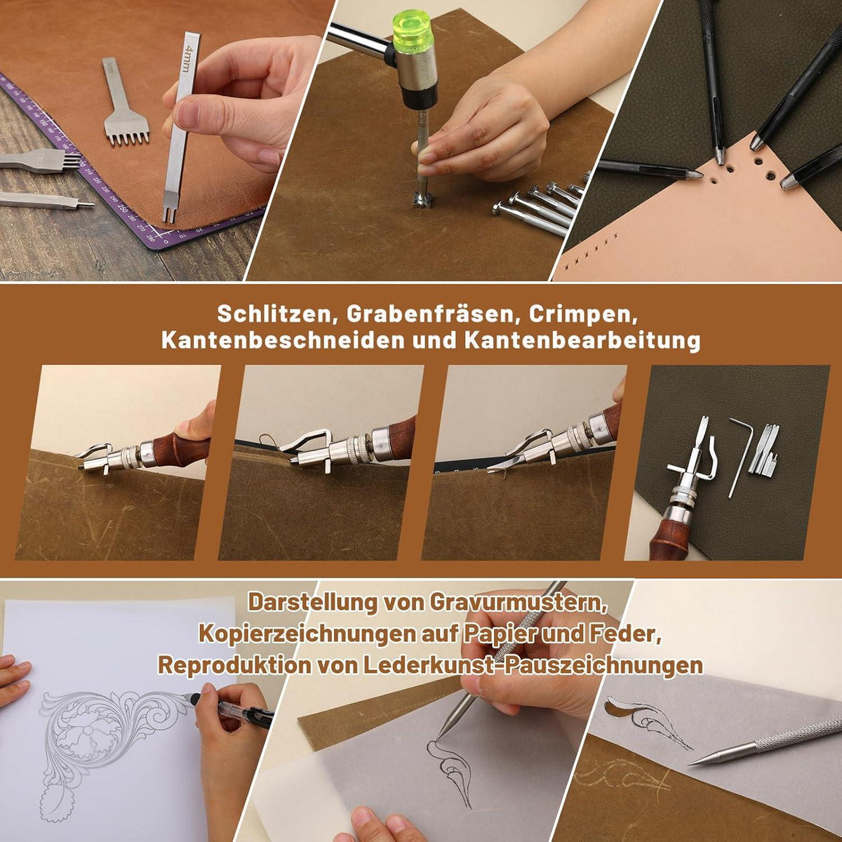 Lederwerkzeug Set 102-teilig Ledernähen Stanzen Prägen