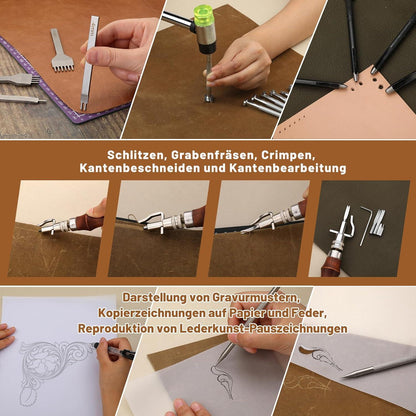 Lederwerkzeug Set 102-teilig Ledernähen Stanzen Prägen