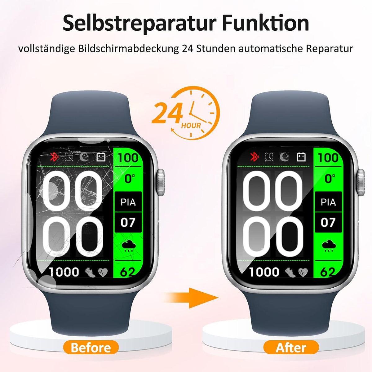 Panzer Schutzfolie Apple Watch 7/8/9 41mm 2er Pack HD 9H Folie