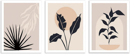 Abstrakte Boho Wanddekoration Poster Set von 3, Grün Sonne Salbei