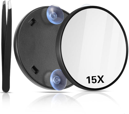 Vergrößerungsspiegel 15-fach mit Saugnapf Pinzette Makeup Set