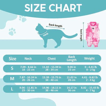 Katzenbody Erholungsanzug Kastration Leckschutz Suit S-Tiedye Rosa