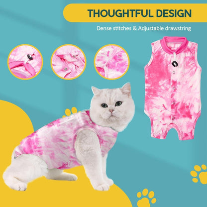 Katzenbody Erholungsanzug Kastration Leckschutz Suit S-Tiedye Rosa