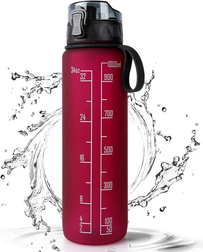 Trinkflasche 1L Sport Wasserflasche BPA Frei rutschfest Gummi Grip für