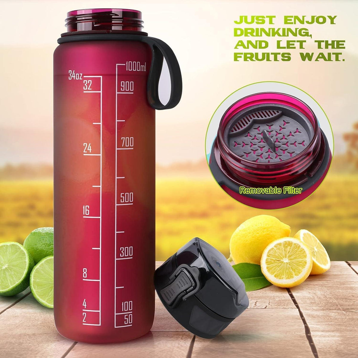 Trinkflasche 1L Sport Wasserflasche BPA Frei rutschfest Gummi Grip Outdoor Gym