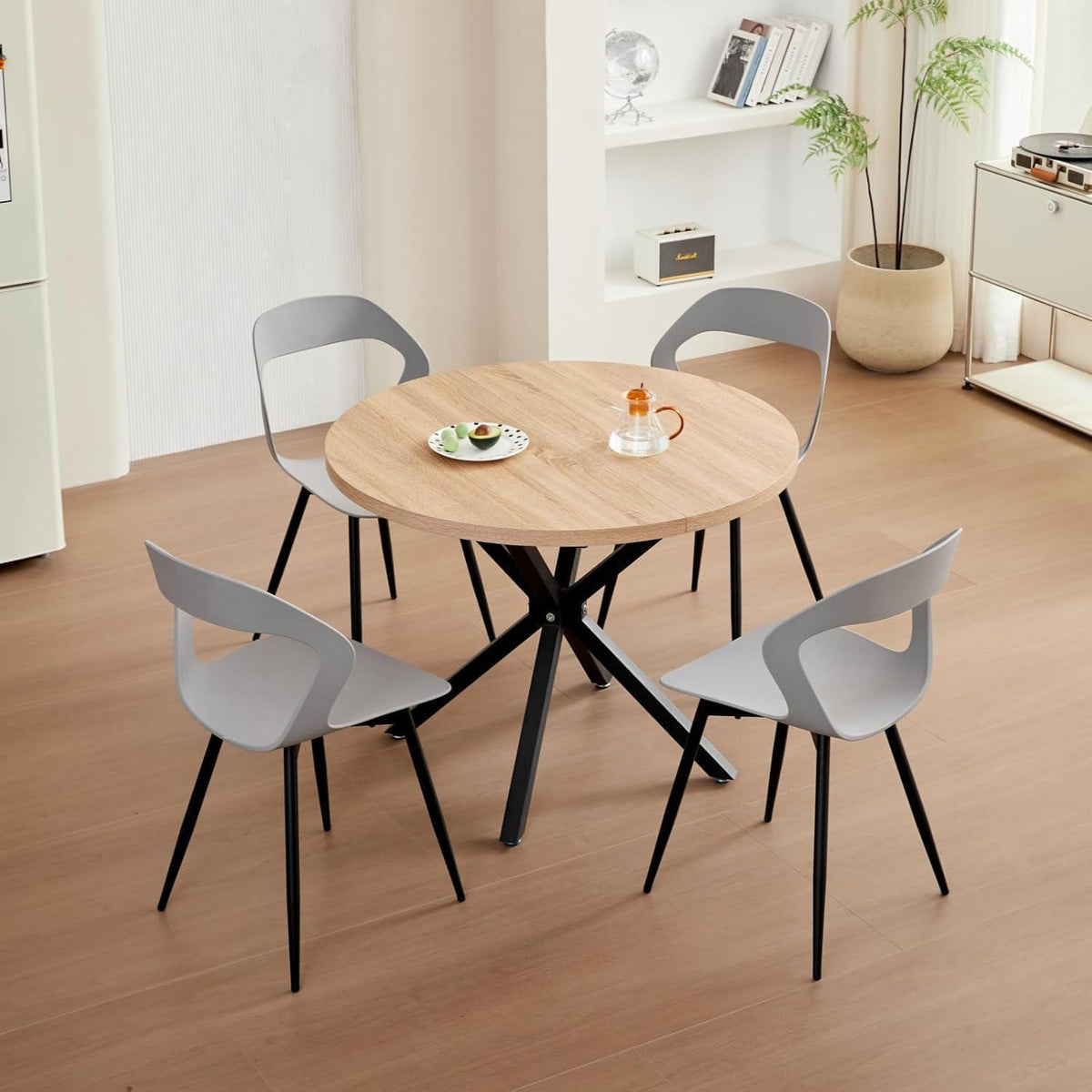 Nordischer Esszimmerstuhl Set 6er – Grau & Schwarz, Metallbeine