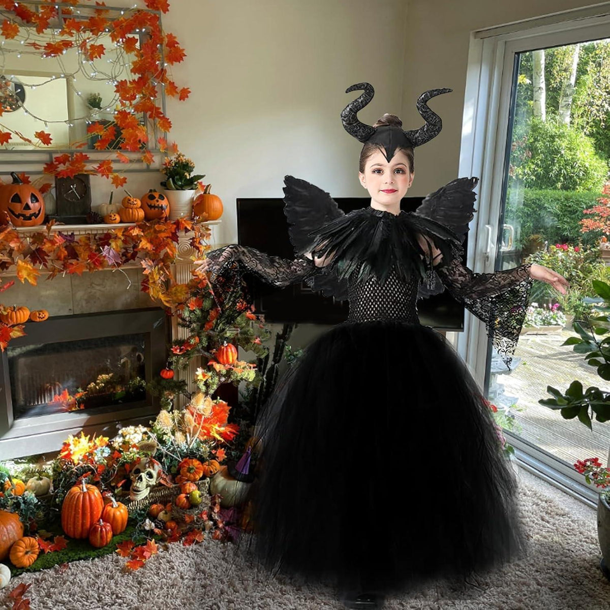 Maleficent Kostüm für Mädchen mit Flügeln und Hörnern