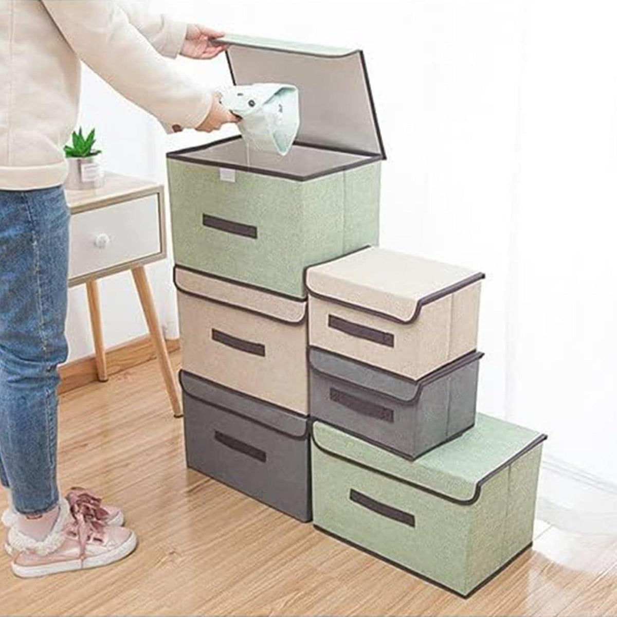 Aufbewahrungsbox Stoff mit Deckel 4er Set 22L 36*23*24cm - Wintfarm