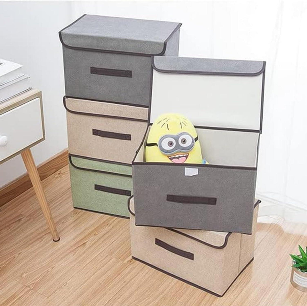 Stoff Aufbewahrungsbox mit Deckel 4 Stück 22L 36x23x24cm