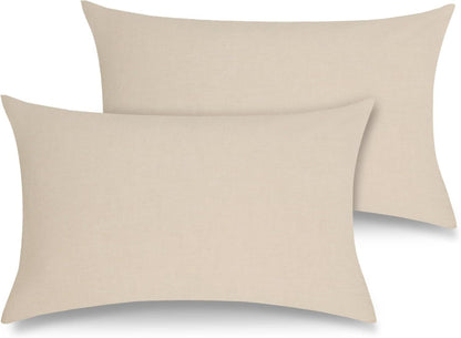 Kissenbezug 40x80 Beige 2er Set 100% Baumwolle Leinen Textur