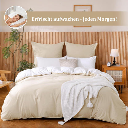 Kissenbezug 40x80 Beige 2er Set 100% Baumwolle Leinen Textur