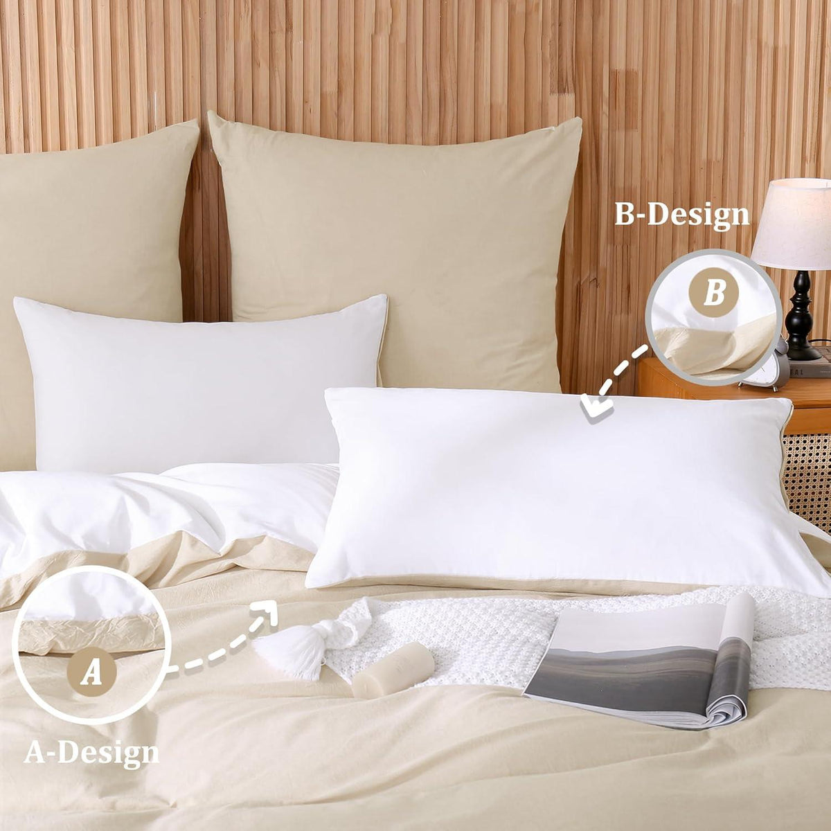 Kissenbezug 40x80 Beige 2er Set Gewaschene Baumwolle Leinen Textur ÖkoTex & Allergiker Geeignet