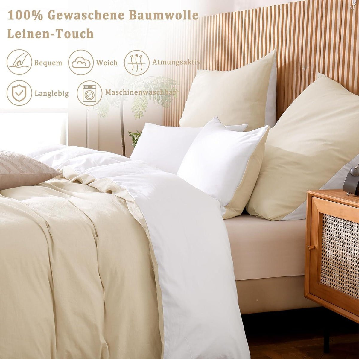2er Set Kissenbezug 40x80 Beige 100% Gewaschene Baumwolle Leinen Textur OEKO-TEX