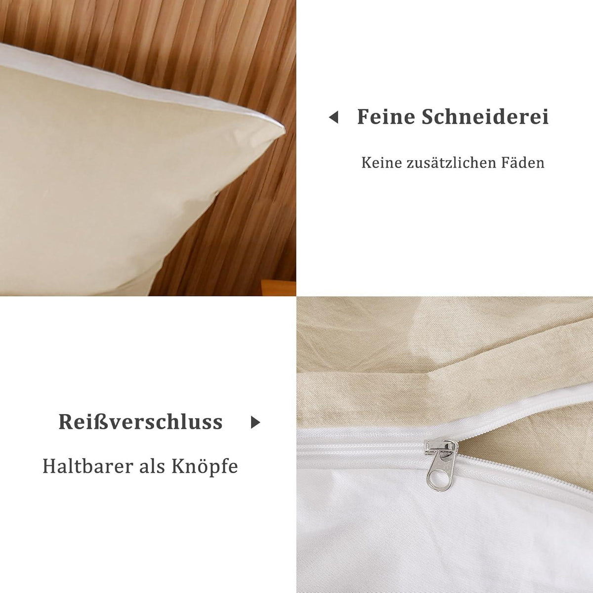 Kissenbezug 40x80 Beige 2er Set Gewaschene Baumwolle Leinen Textur
