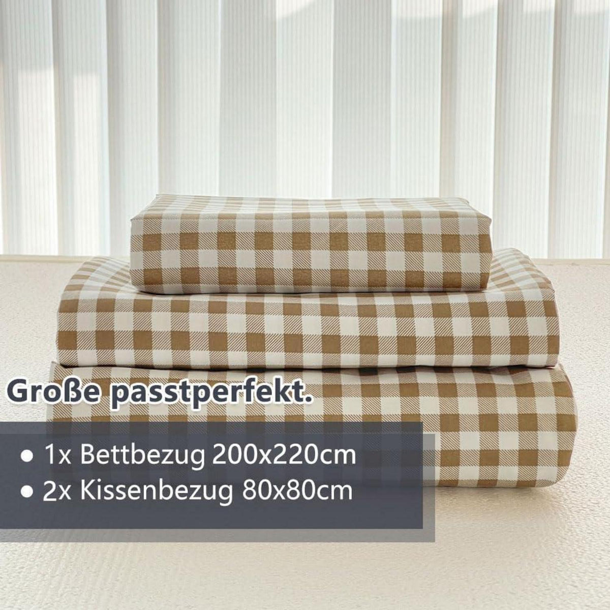 Bettwäsche Set Braun Kariert 200x220 cm mit Kissenbezügen