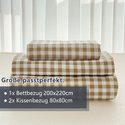 Bettwäsche Set Braun Kariert 200x220 cm mit Kissenbezügen