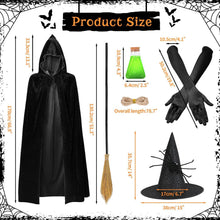 Halloween Hexenkostüm Damen Hexenhut Umhang Besen Handschuhe