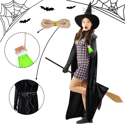 iZoeL Halloween Hexenkostüm Damen Hexenhut Umhang Handschuhe Trankflasche Fasching Kostüm