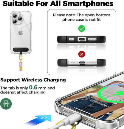 Handykette Universal für alle Smartphones, Kette zum Umhängen & Handgelenk mit 2 Einstellbar Schlüsselband Pad Roségold