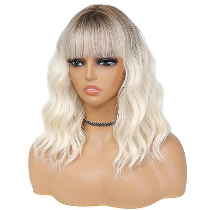 Blond Ombre Bob Perücke mit Pony – 14 Zoll Synthetikhaar
