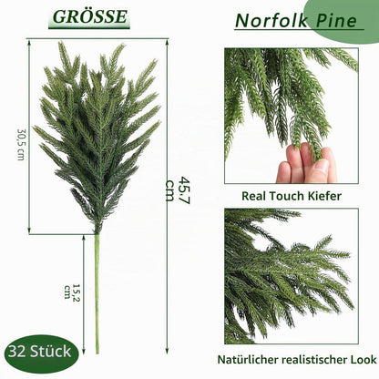 Künstliche Norfolk-Tannenzweige - 32 Stück für Weihnachten & Deko