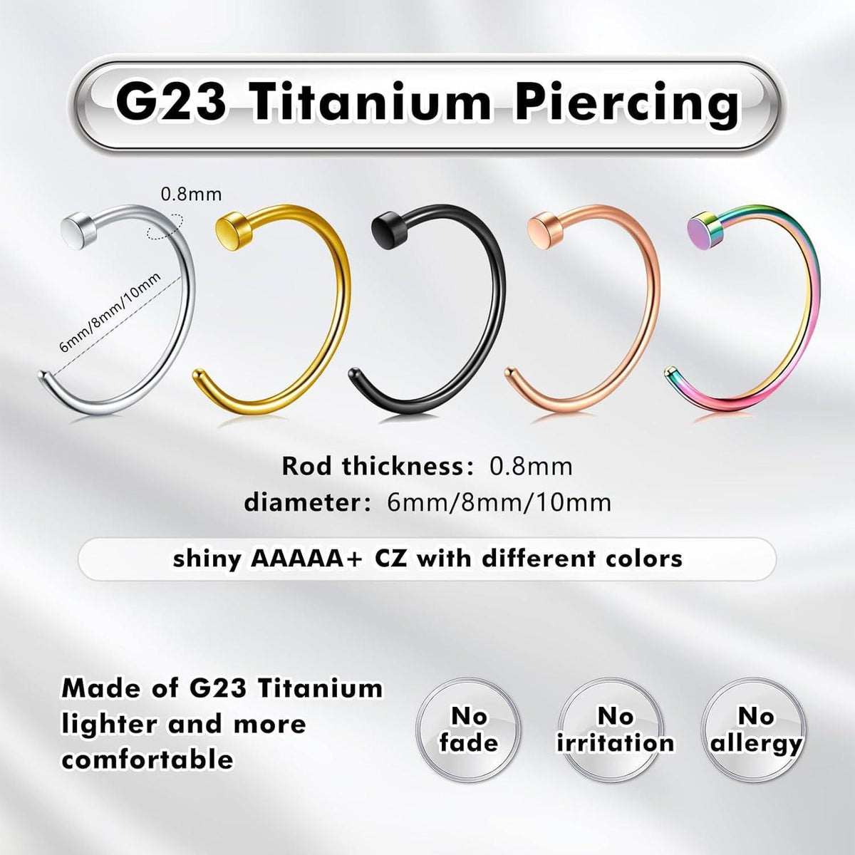 Fake Nasenring Titan 3er Set 20G 6-10mm Hypoallergen