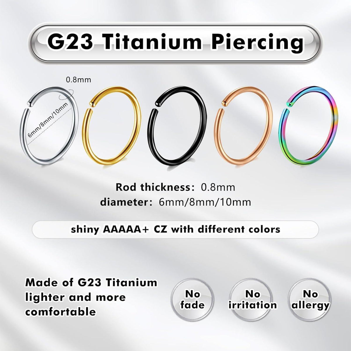G23 Titan Nasenring Set 3 Stück 18G/20G Knorpel Helix Septum Schmuck