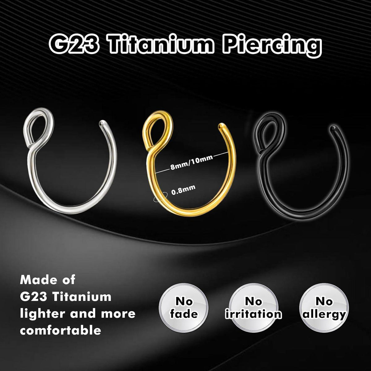 G23 Titan Fake Nasenring Set 3 Stück 20G 8mm Hypoallergen