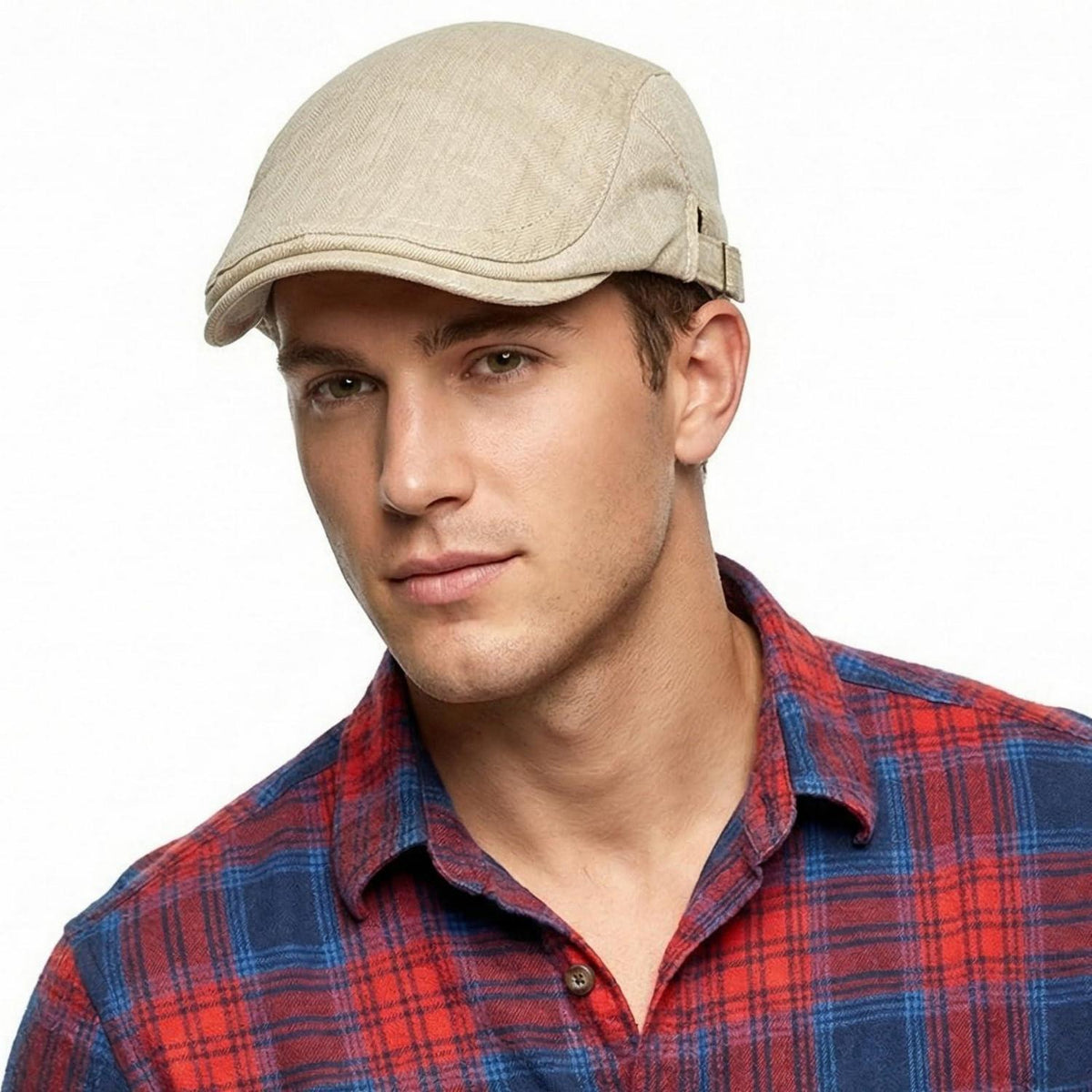 Baumwoll Flatcap Herren Sommer – Verstellbare Newsboy Cap Beige