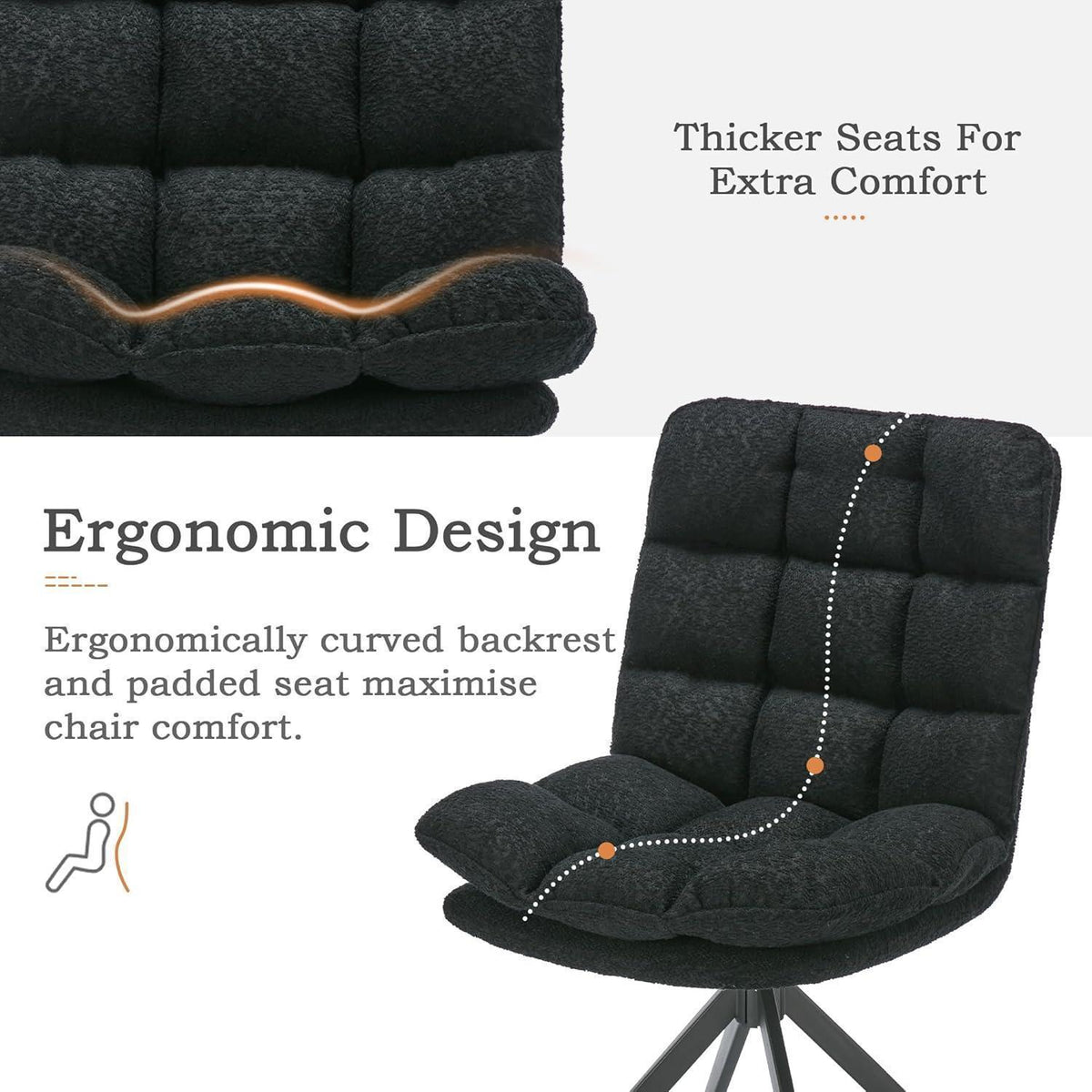 Drehbare Esszimmerstühle 4er Set mit Kissen – Schwarz