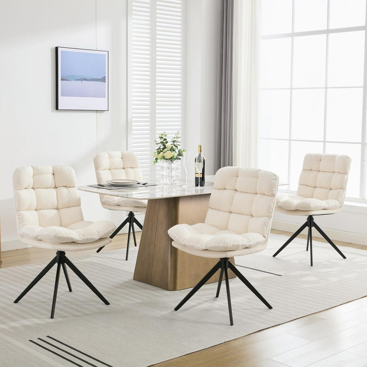 Drehbare Esszimmerstühle 4er Set, Weiß – Komfort & Modernes Design