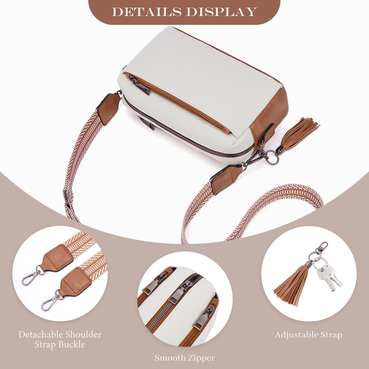 Damen Umhängetasche Veganem Leder Crossbody Schultertasche Beige/Braun
