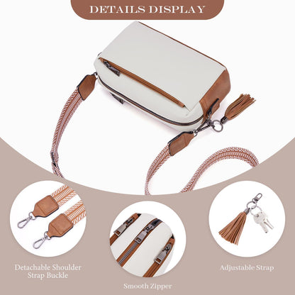 Damen Umhängetasche Veganem Leder Crossbody Schultertasche Beige/Braun