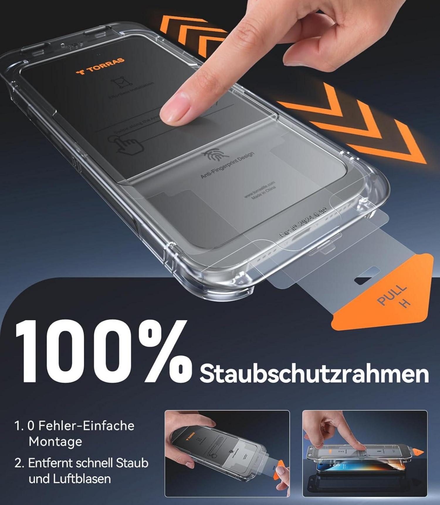 Schutzfolie für iPhone 16 Plus Panzerglas 9H Anti-Fingerabdruck 2