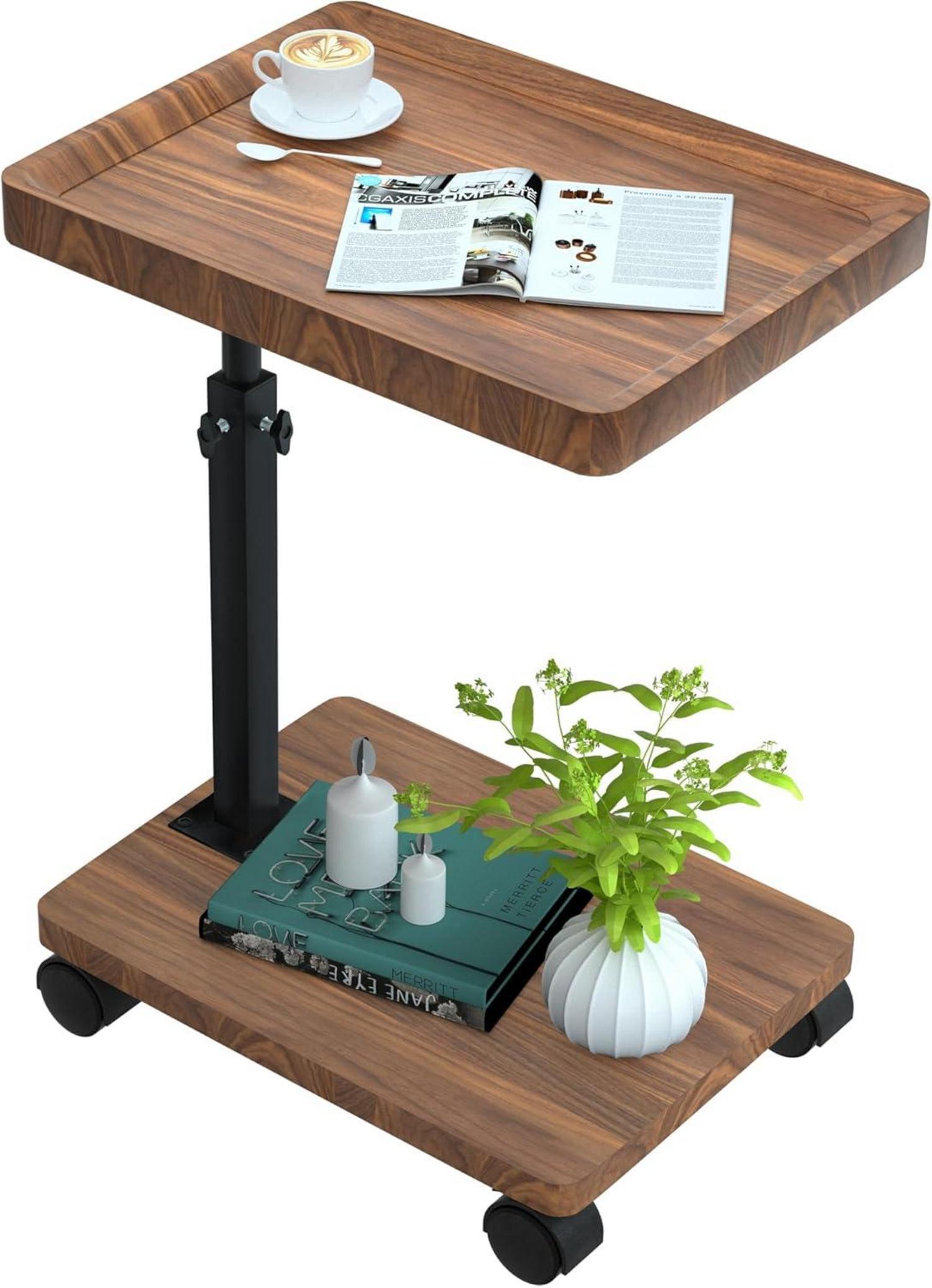 Beistelltisch mit Rollen Höhenverstellbar Holz Nussbaum Finish