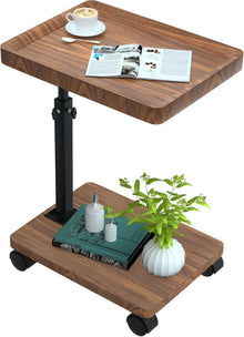 Beistelltisch mit Rollen Höhenverstellbar Holz Nussbaum Finish