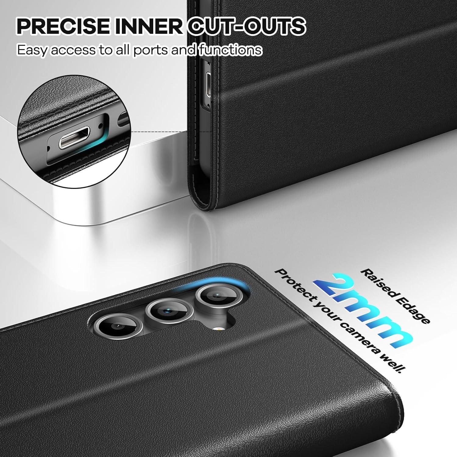 Peakally Samsung Galaxy S24 FE 5G Hülle Schwarz PU Leder Magnet 360° Schutz