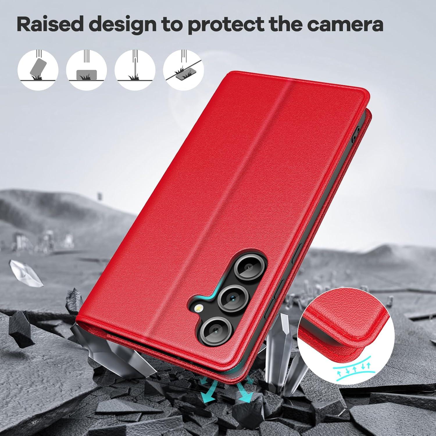 Handyhülle Samsung Galaxy S24 FE 5G PU Leder Klapphülle, Rot