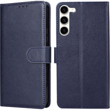 Klapphülle für Samsung Galaxy S23 5G mit Kartenfach und Ständer Blau in Lederoptik