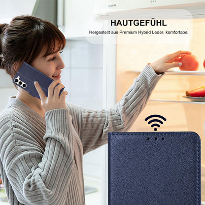 Klapphülle für Samsung Galaxy S23 5G mit Kartenfach und Ständer Blau in Lederoptik