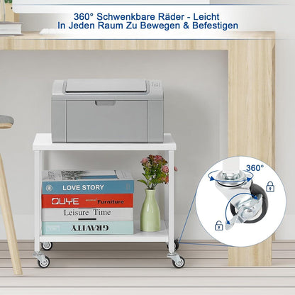 Druckerständer 2-Stufig Weiß mit Rollen Platzsparend 42x30x35cm