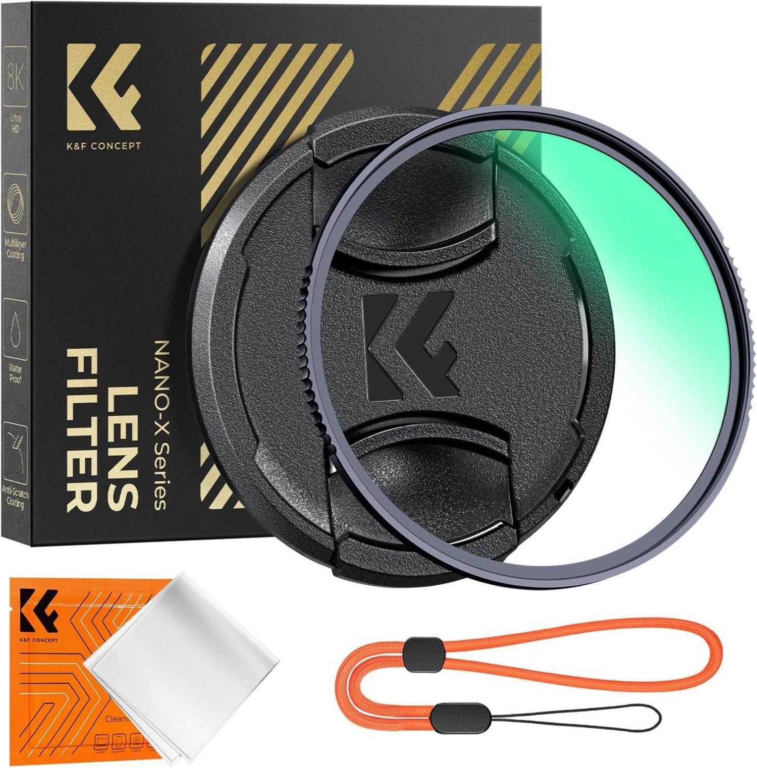 UV Filter 77mm mit Objektivdeckel, Reinigungstuch & HD Schutzfilter