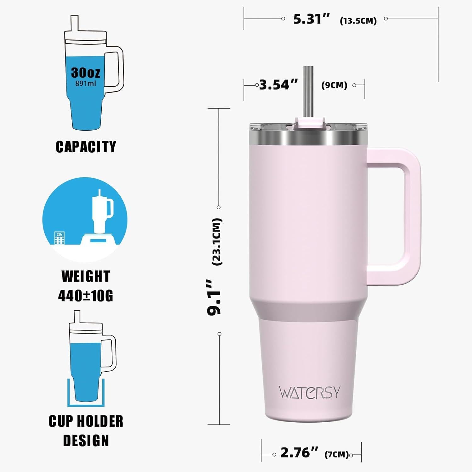 30oz Thermobecher to Go Edelstahl Trinkbecher mit Griff und Strohhalm