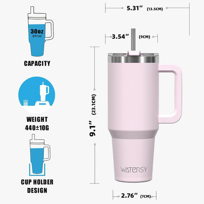 30oz Thermobecher to Go Edelstahl Trinkbecher mit Griff und Strohhalm