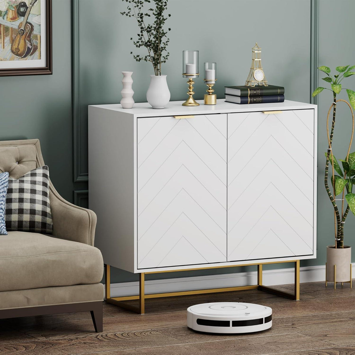 Weißes Sideboard 2er Set – 160x40x77,5cm, vielseitiger Aufbewahrungsschrank