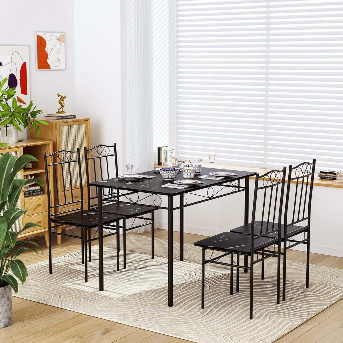 Industrieller Esstisch Set 5-tlg. mit Stühlen – 109cm Schwarz